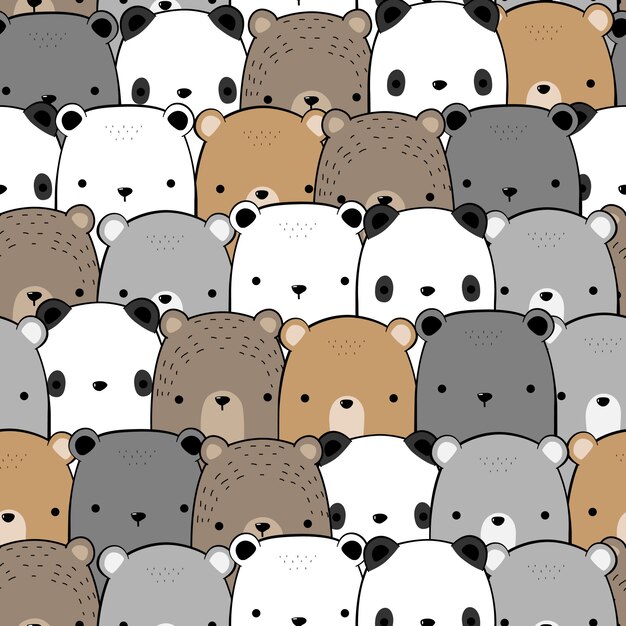Ours En Peluche Mignon, Panda, Modèle Sans Couture De Dessin Animé Polaire Doodle
