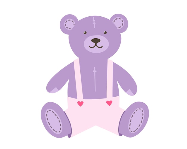 Ours en peluche en pantalon rose avec des boutons en forme de coeurs. Élément de conception. Ours en peluche en pantalon rose avec des boutons en forme de coeurs. Élément de conception. Vecteur