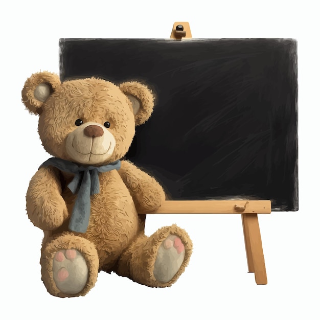 Vecteur ours en peluche et tableau noir dans un style 3d illustration vectorielle isolée