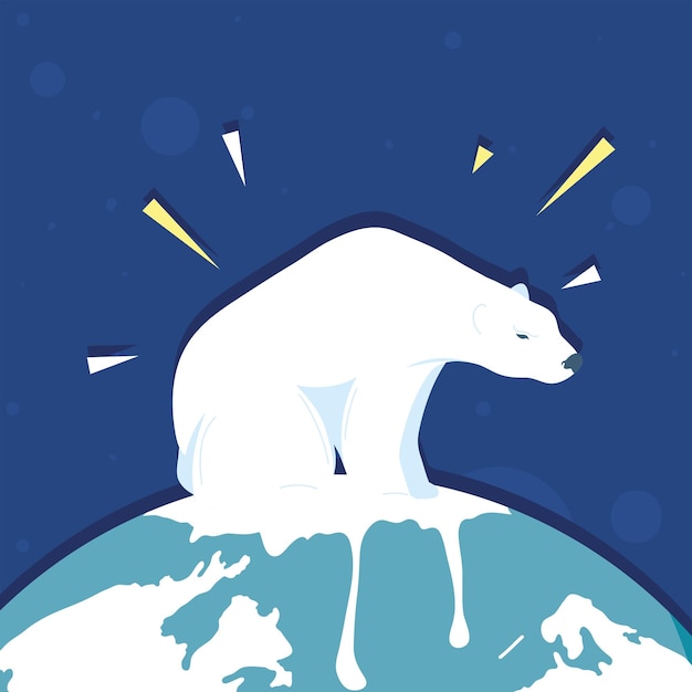 Vecteur ours polaire sur le changement climatique de la planète fondue
