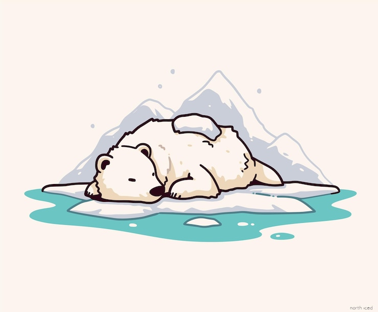 Vecteur ours polaire endormi sur la glace avec une scène de montagne pour l'image de marque de la conservation de l'arctique