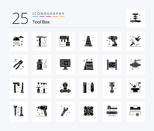 Outils 25 Pack D'icônes Solid Glyph, Y Compris La Construction Vlc De La Brosse De Construction D'instruments