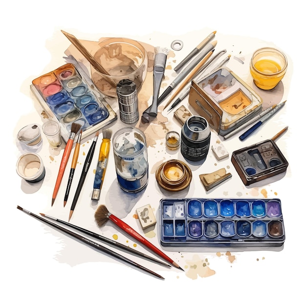 Vecteur outils d'artiste de matériel de dessin à l'aquarelle