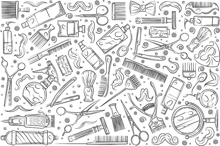 Outils de coiffeur dessinés à la main