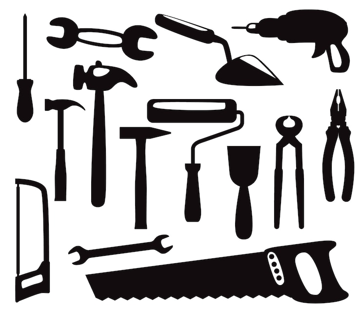 Vecteur les outils de construction réparent les silhouettes de vecteurs isolés