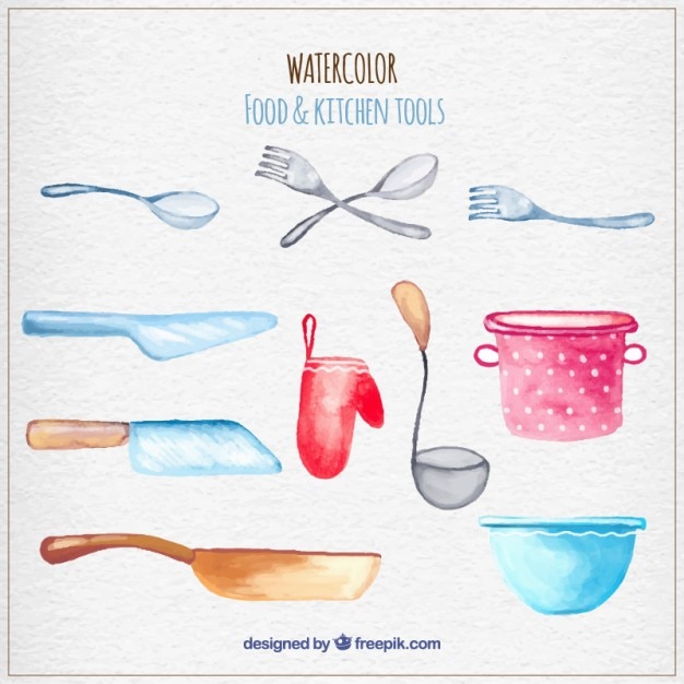 Vecteur outils de cuisine de aquarelle