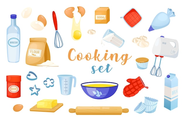 Outils de cuisine d éléments isolés d'illustration vectorielle ensemble réaliste