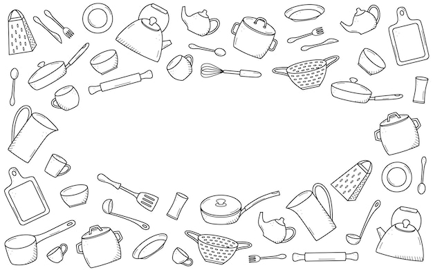 Vecteur outils de cuisine et vaisselle icône de griffon illustration vectorielle ensemble d'éléments cuisinier