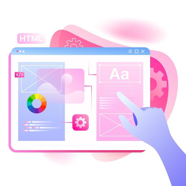 Outils d'édition en ligne Landing Page Pink Illustration détaillée