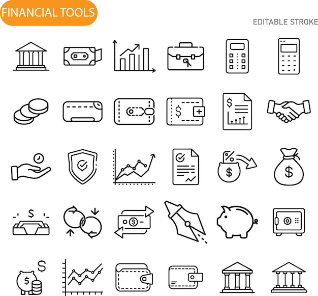 Outils financiers Icones bancaires Investissements et budgétisation