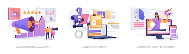 Outils d'intelligence artificielle pour les relations publiques illustrations vectorielles de concepts abstraits