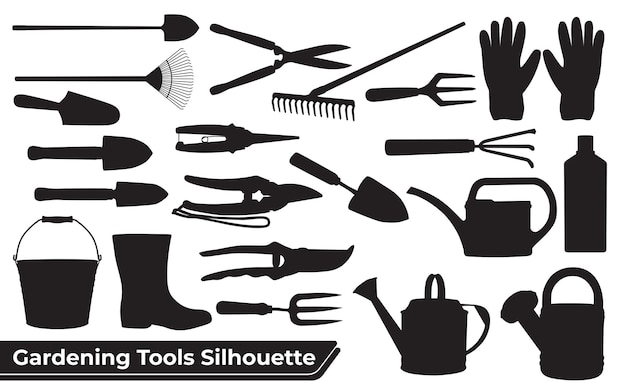 Outils De Jardin Silhouette Vecteur Silhouette Noir Et Blanc