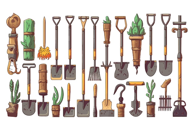 Vecteur outils de jardin vector set collection graphisme clipart design illustration vectorielle plane isolée sur fond blanc