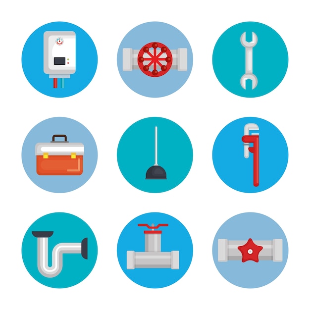 Outils de ligne de plomberie définir des icônes