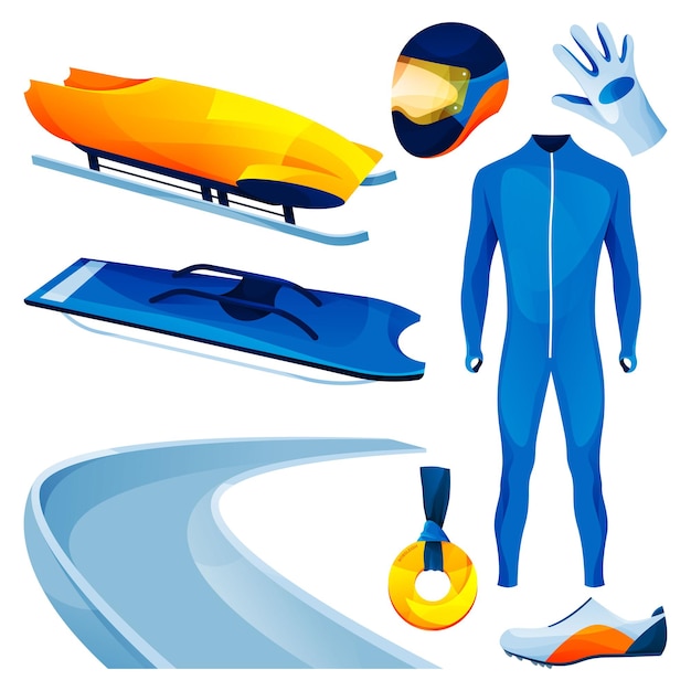 Outils De Sport D'équipement De Bobsleigh Mis En Illustration Vectorielle