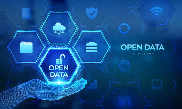 Ouvrez l'icône de la base de données dans la main du wireframe logiciel de système de stockage de fichiers numériques