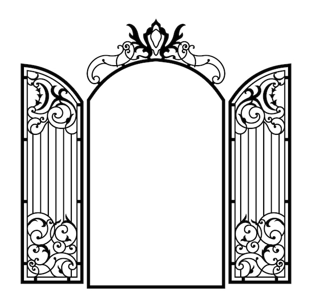 Ouvrez la porte ornée forgée. Style vintage. Illustration vectorielle.