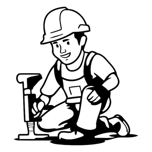Un ouvrier de la construction avec un aspirateur Illustration vectorielle dans le style de dessin animé