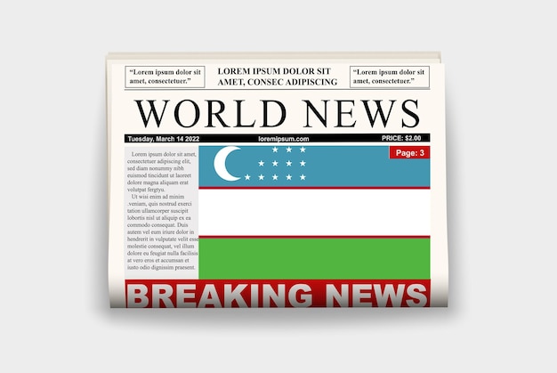 Ouzbékistan Drapeau Du Journal Du Pays Dernières Nouvelles Sur Le Titre De La Page De La Gazette Du Concept De Nouvelles Du Bulletin D'information