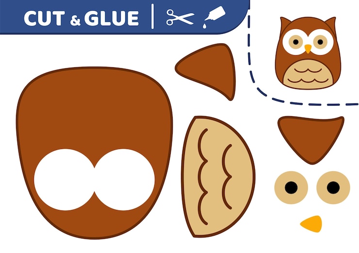 Vecteur owl squishmallow couper et coller applique jeu de papier owl kawaii dessin animé illustration vectorielle isolée eps 10