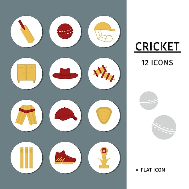 Pack De 12 Icônes D'objet Essentiel De Cricket Sur Fond Abstrait Cercle Blanc Et Gris