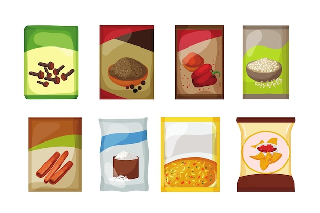 Pack alimentaire sur illustration vectorielle fond blanc design coloré