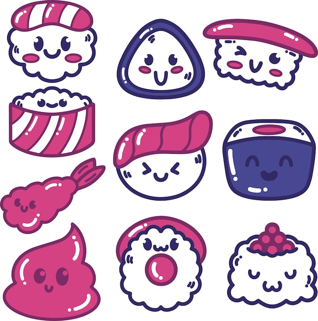 Pack d'autocollants de dessin animé de sushi