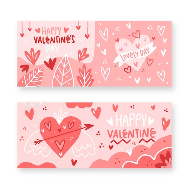 Pack De Bannières Dessinées Pour La Saint-valentin