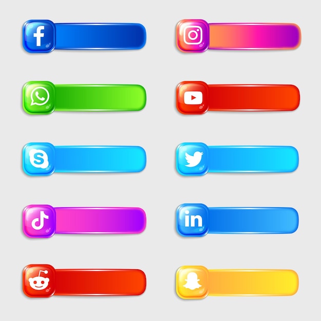 Pack de collection d'étiquettes d'icônes 3d de médias sociaux