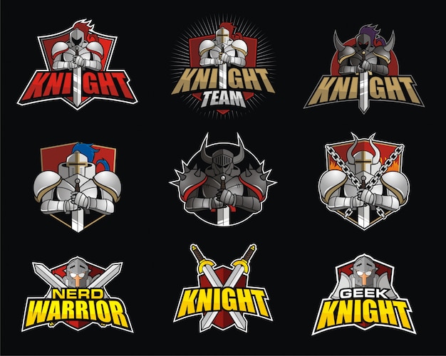 Vecteur pack de conception de logo e-sport avec thème knight