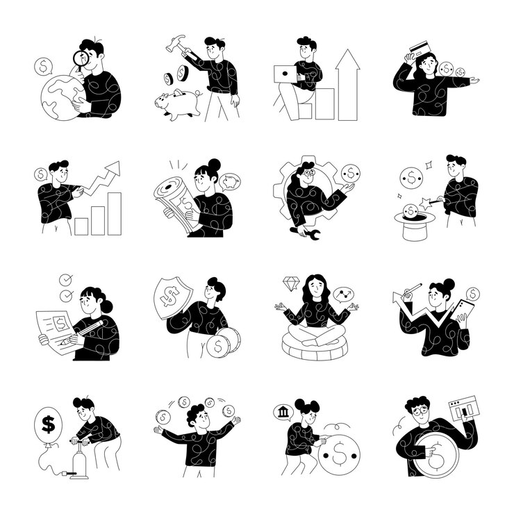 Vecteur pack de dessins d'illustrations d'investissement financier