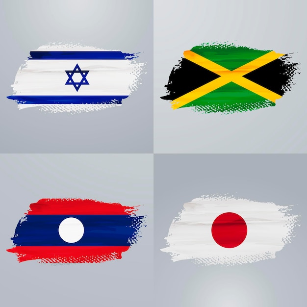 Pack De Drapeaux D'israël, De La Jamaïque, Du Laos Et Du Japon