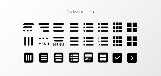 Pack D'éléments De Liste De Sites Web Icônes De Ligne De Menu Hamburger