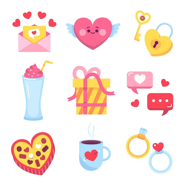 Pack D'éléments De La Saint-valentin Design Plat