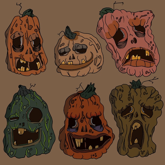 Pack D'halloween D'illustration Créative De Citrouilles Effrayantes