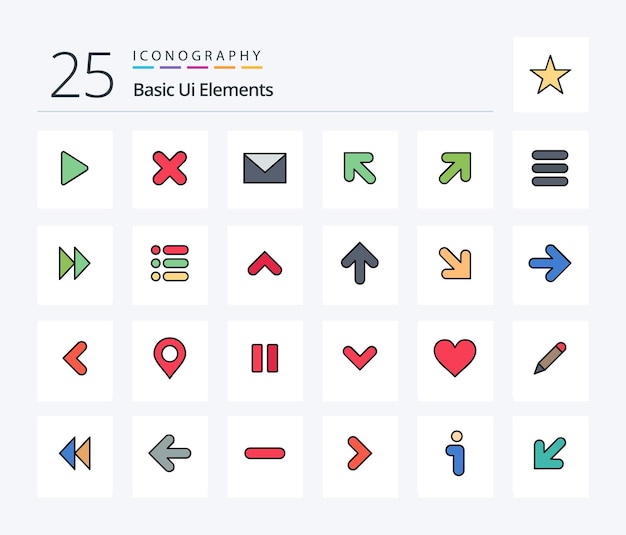 Pack d'icônes Basic Ui Elements 25 Line Filled comprenant la flèche droite sms flèche gauche