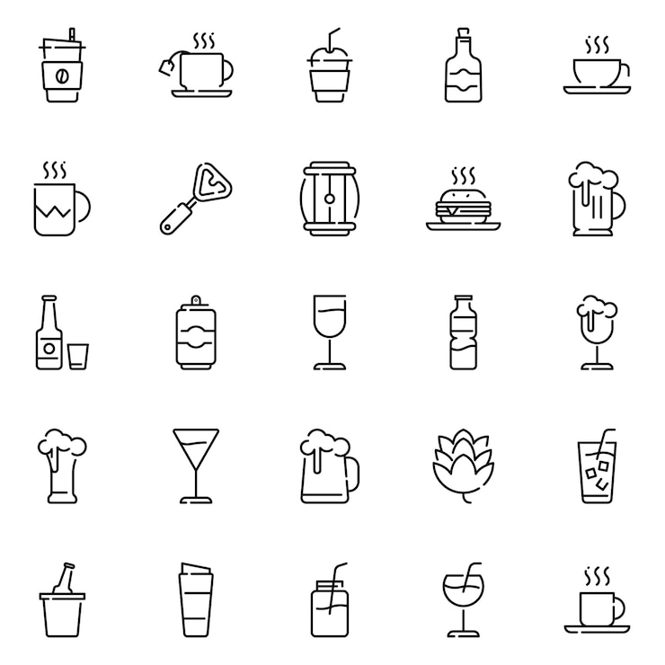 Pack d'icônes de boisson, avec style d'icône de contour
