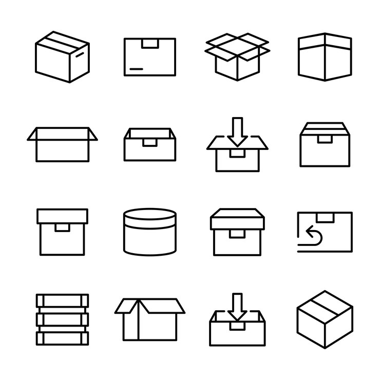 Pack d'icônes de boîte et d'emballage, contour icône stlye