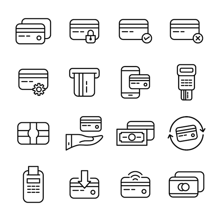 Pack d'icônes de carte de crédit, style d'icône de contour