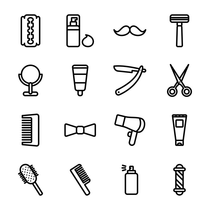 Pack d'icônes de coiffeur, contour icône stlye