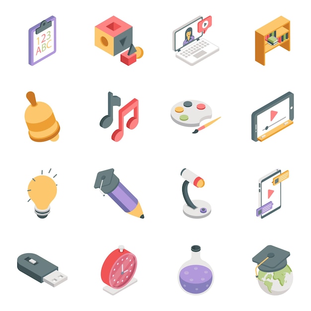 Pack d'icônes isométriques d'apprentissage