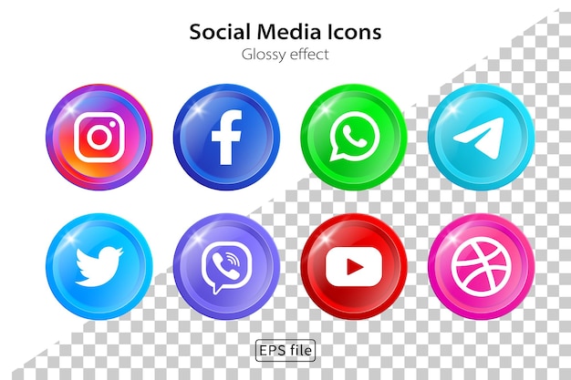 Vecteur pack d'icônes de médias sociaux avec effet brillant