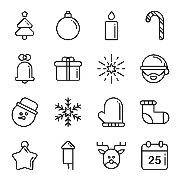 Pack d'icônes de Noël, style d'icône de contour