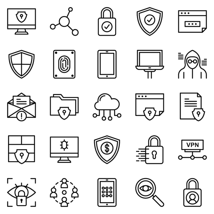 Pack d'icônes de sécurité de protection, avec style d'icône de contour