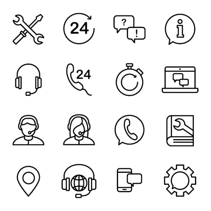 Pack d'icônes de support client, style d'icône de contour