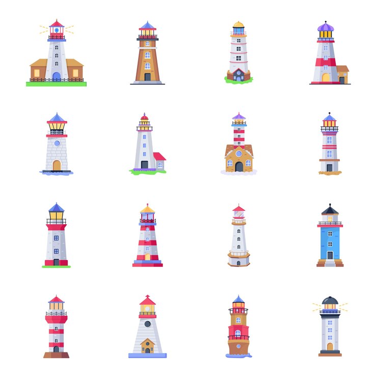 Vecteur pack d'illustrations plates de phares