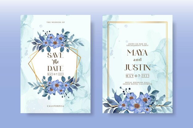 Pack D'invitation De Mariage Vecteur Premium Avec Aquarelle Florale