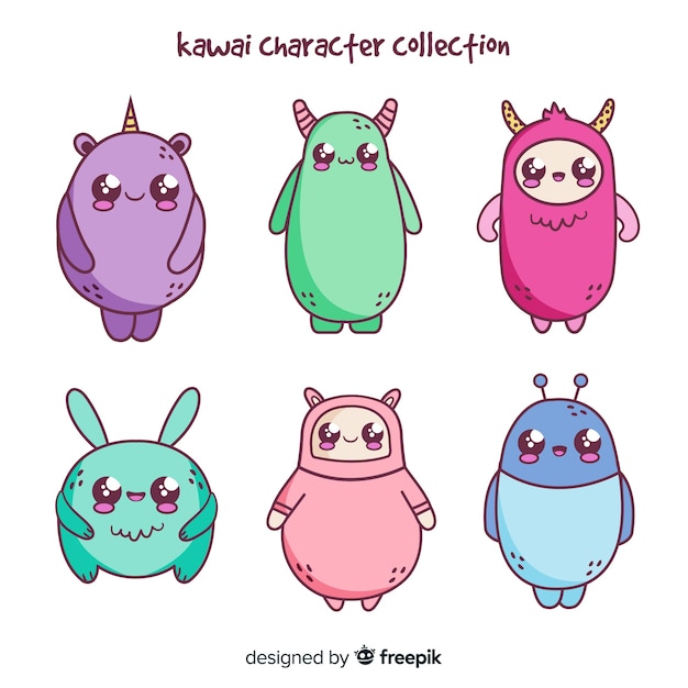 Pack Kawaii De Créatures Dessinées à La Main