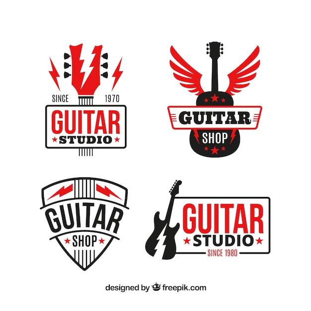 Vecteur pack de logos de guitare avec des éléments rouges