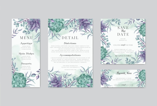 Pack De Modèle D'invitation De Mariage Avec Ornement Floral